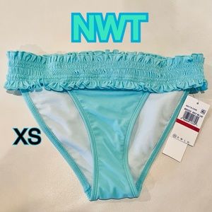 NWT (XS) 0 turquoise aqua low rise stretchy ruched low waist skimpy sexy NEW